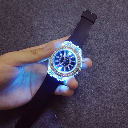 LED Flash Luminous Watch 7-Color Light Unisex Jelly Wristwatch