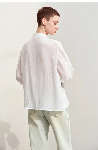Women’s Autumn Stand Collar Lace Shirt – Elegant Shell Button Blouse