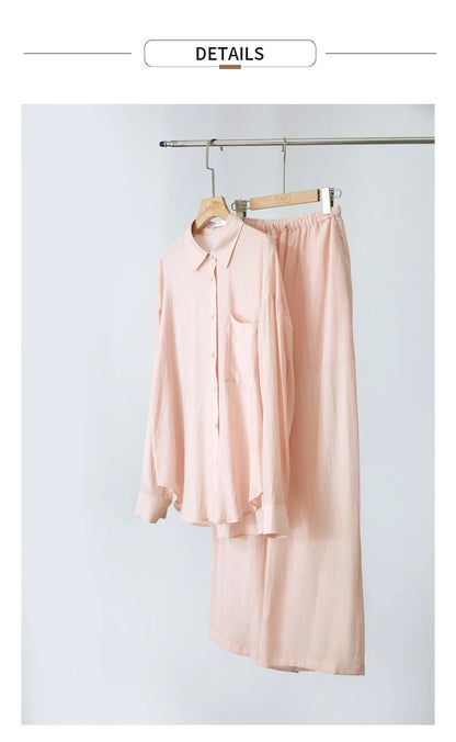 Women’s Casual Shirt & Wide Leg Pants – Spring Basic Separate Set
