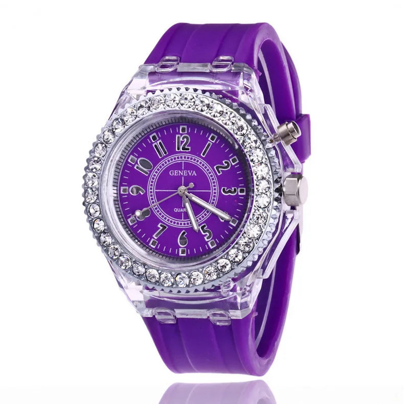 LED Flash Luminous Watch 7-Color Light Unisex Jelly Wristwatch