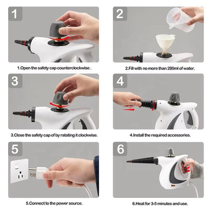 Portable Handheld Steam Cleaner – 9-Piece Pressurized Steamer for Home & Car