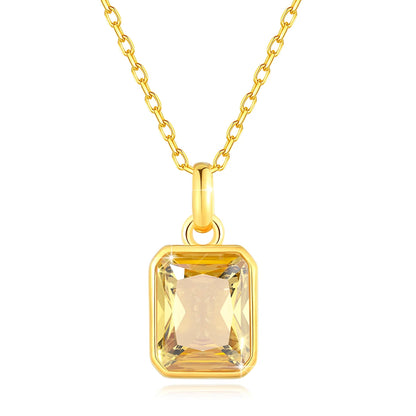 18K Gold Necklace for Women – 8x10mm Yellow Stone Rectangle