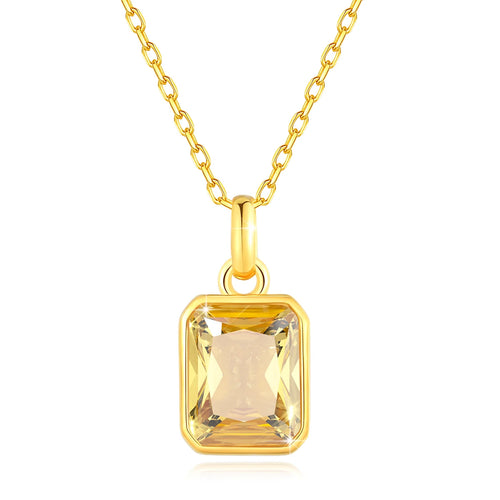 18K Gold Necklace for Women – 8x10mm Yellow Stone Rectangle