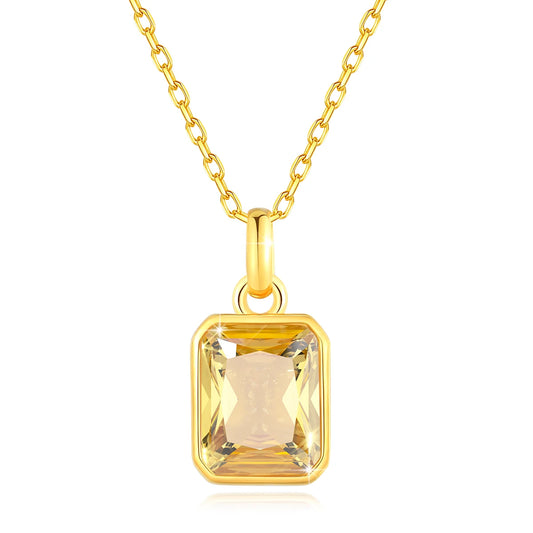 18K Gold Necklace for Women – 8x10mm Yellow Stone Rectangle
