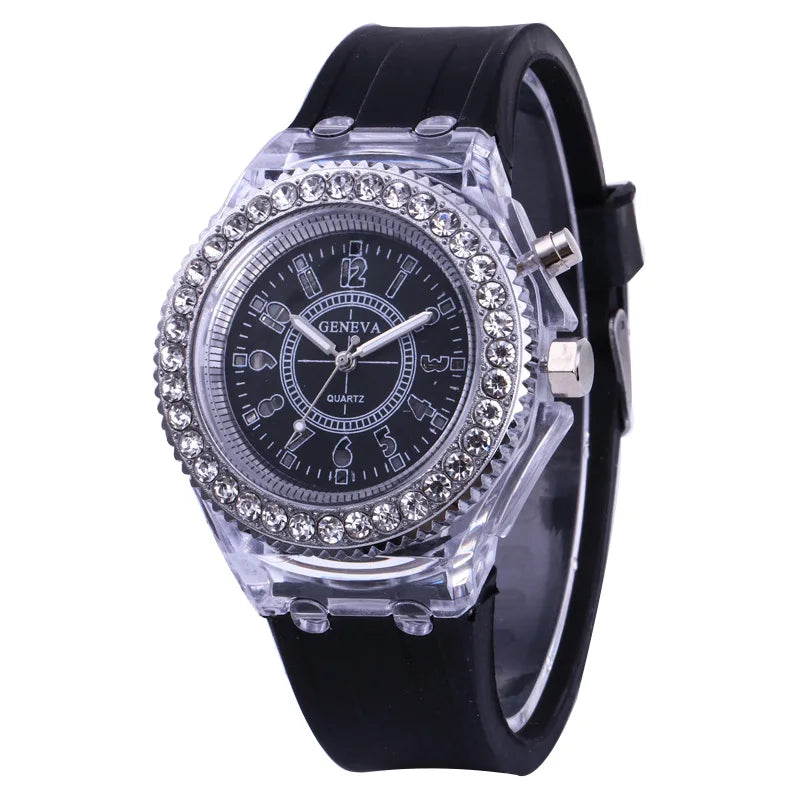 LED Flash Luminous Watch 7-Color Light Unisex Jelly Wristwatch