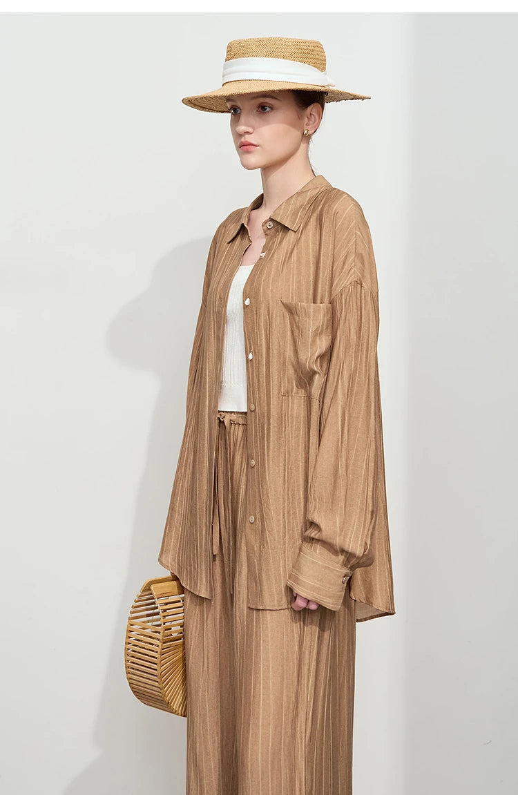 Women’s Casual Shirt & Wide Leg Pants – Spring Basic Separate Set
