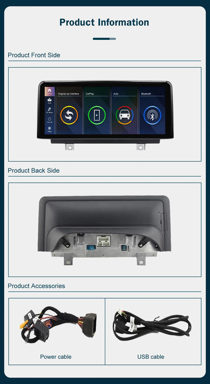 شاشة CarPlay لاسلكية مقاس 10.25 بوصة/12.3 بوصة لسيارات BMW الفئة الأولى إلى الرابعة (F20-F33)