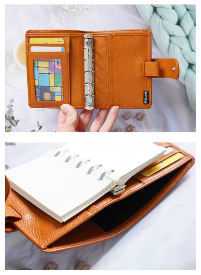 A8 / M5 Mini Rings Planner – Pebbled Grain Cowhide Leather Organizer
