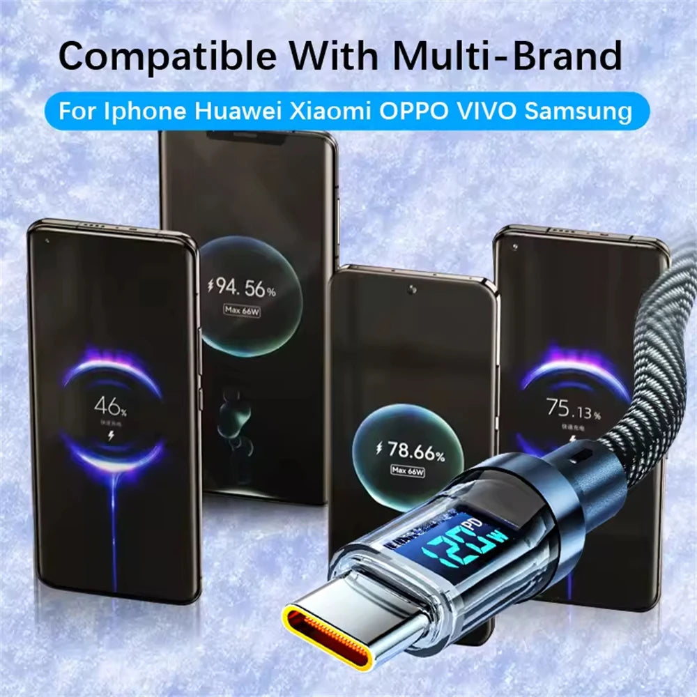 NNBILI 120W Type-C Cable – Fast Charging with LED Display