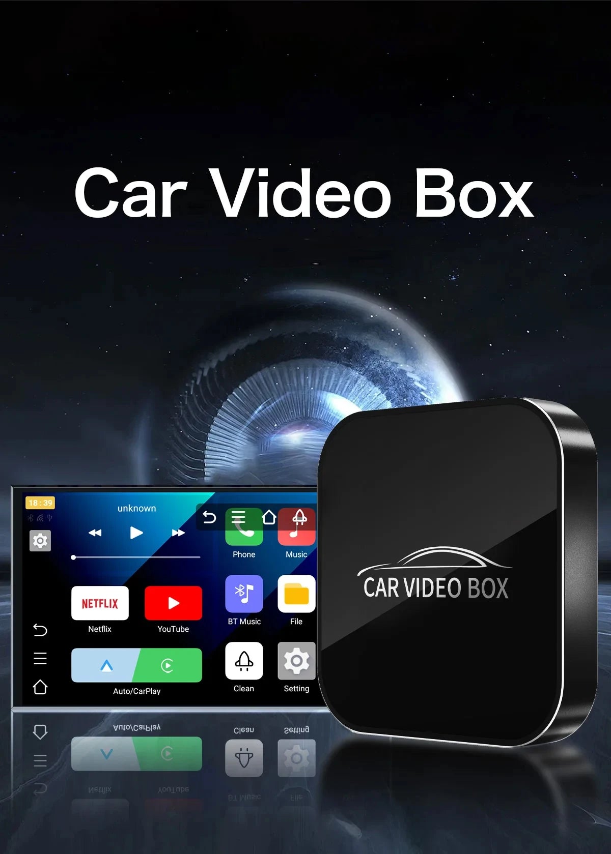 3-in-1 Car Video Smart Box with Android 12, CarPlay & WiFi