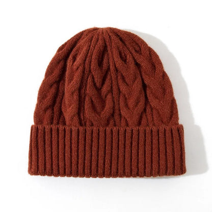 Thick Knitted Wool Beanie – Warm Solid Color Winter Hat