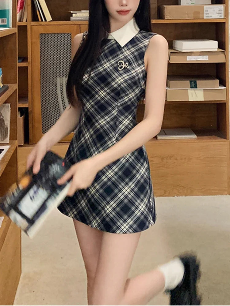 Women’s Summer Sweet Plaid Sleeveless Dress – Elegant Sexy Lace Dress