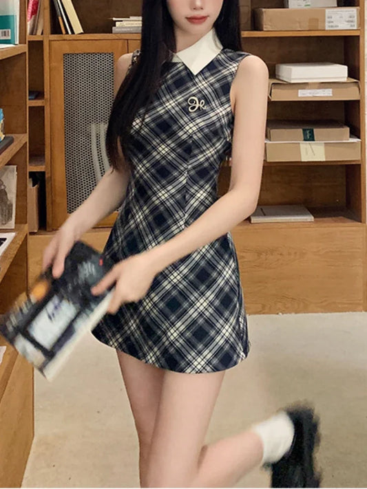 Women’s Summer Sweet Plaid Sleeveless Dress – Elegant Sexy Lace Dress