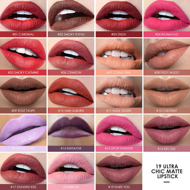 Focallure Waterproof Matte Lipstick – 19 Colors, Soft Texture