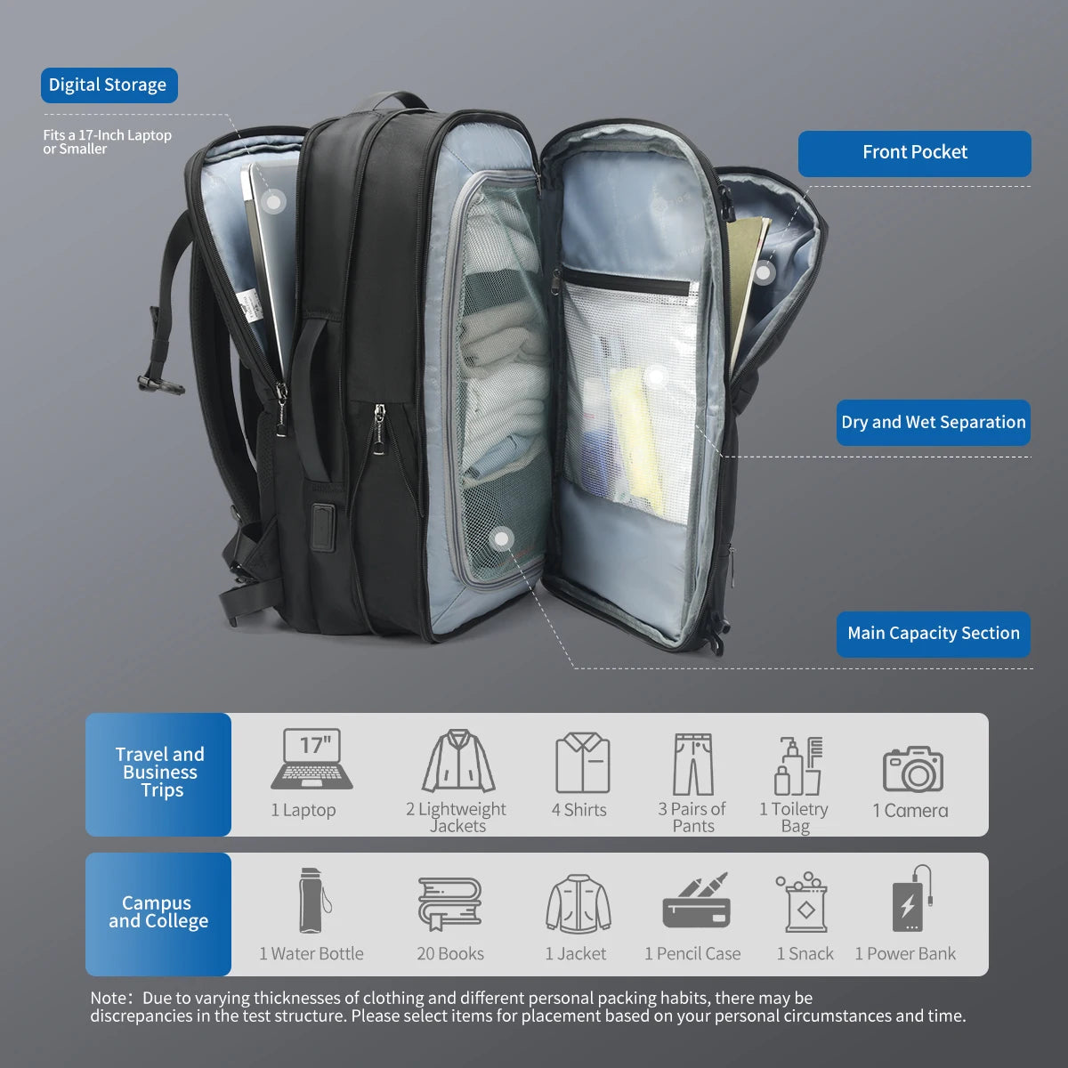 Men’s Business Travel Backpack – Waterproof, USB, Expandable Laptop Bag