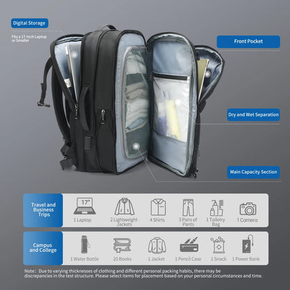 Men’s Business Travel Backpack – Waterproof, USB, Expandable Laptop Bag