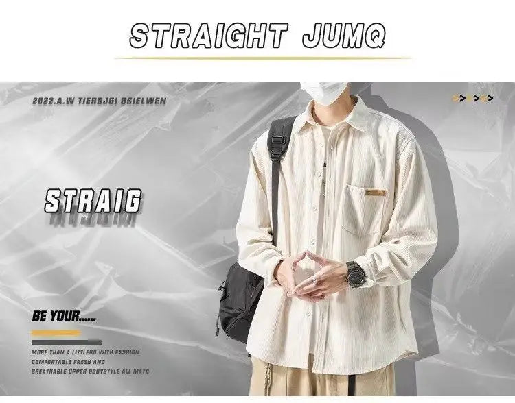 Men’s Loose Corduroy Shirt – Casual Thick Long Sleeve Top