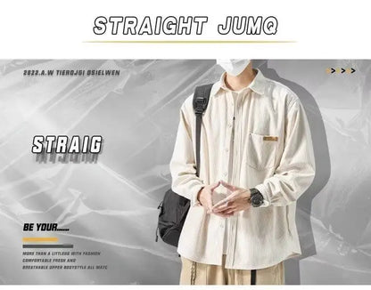 Men’s Loose Corduroy Shirt – Casual Thick Long Sleeve Top