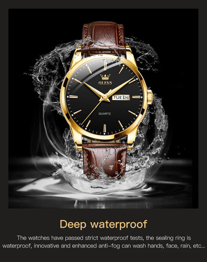 Classic Men's Quartz Watch – Waterproof Leather Strap Timepiece