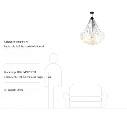 37-Glass Bubble Chandelier – Frosted Milky White Colorful Pendant