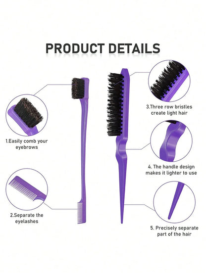 3pcs Hair Styling Comb Set – Edge Brush, Rat Tail & Detangling Tool