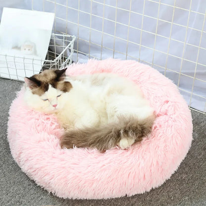 Round Cat Bed House - Soft Plush Cushion Bed for Dogs & Cats, Pet Sleeping Sofa