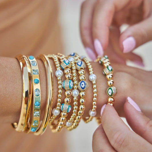 18K Gold Plated Evil Eye Bracelet – CZ Beads, Waterproof Design