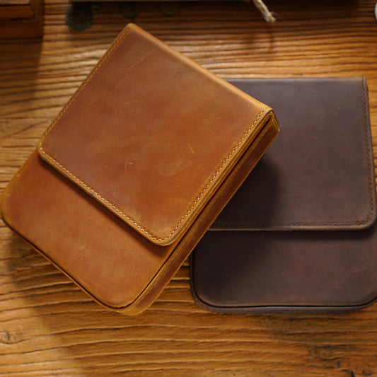 Vintage Genuine Leather Pen Pouch – 6-Slot Removable Tray Case