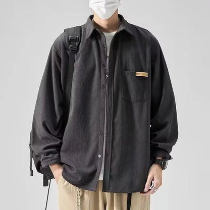 Men’s Loose Corduroy Shirt – Casual Thick Long Sleeve Top