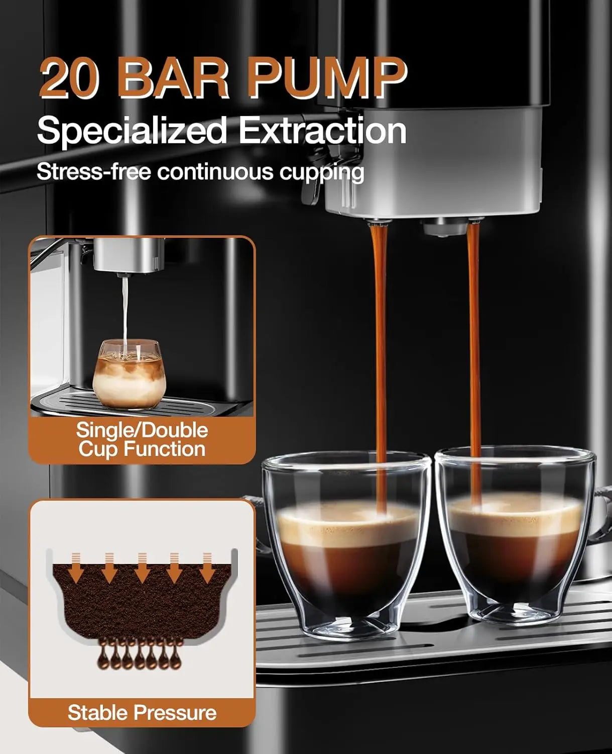 20 Bar Automatic Espresso Machine with Grinder & Milk Frother