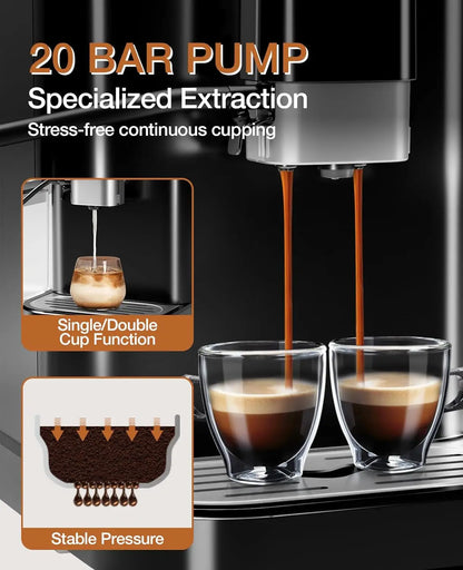 20 Bar Automatic Espresso Machine with Grinder & Milk Frother