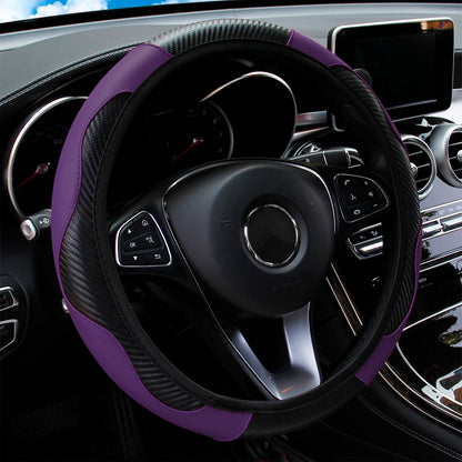 PU Carbon Fiber Leather Steering Wheel Cover 14.5–15 Inch Car Accessory