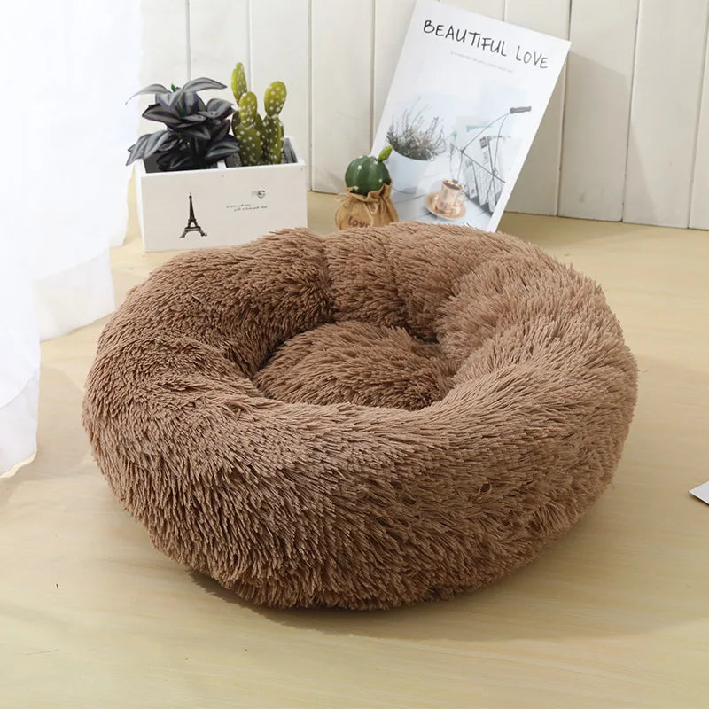 Round Cat Bed House - Soft Plush Cushion Bed for Dogs & Cats, Pet Sleeping Sofa