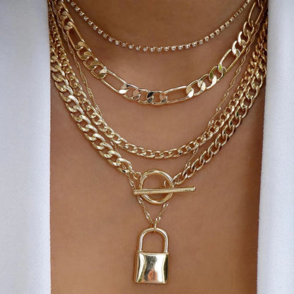 Layered Gold Tone Necklace Set – 5pcs Braided & Beaded Chains