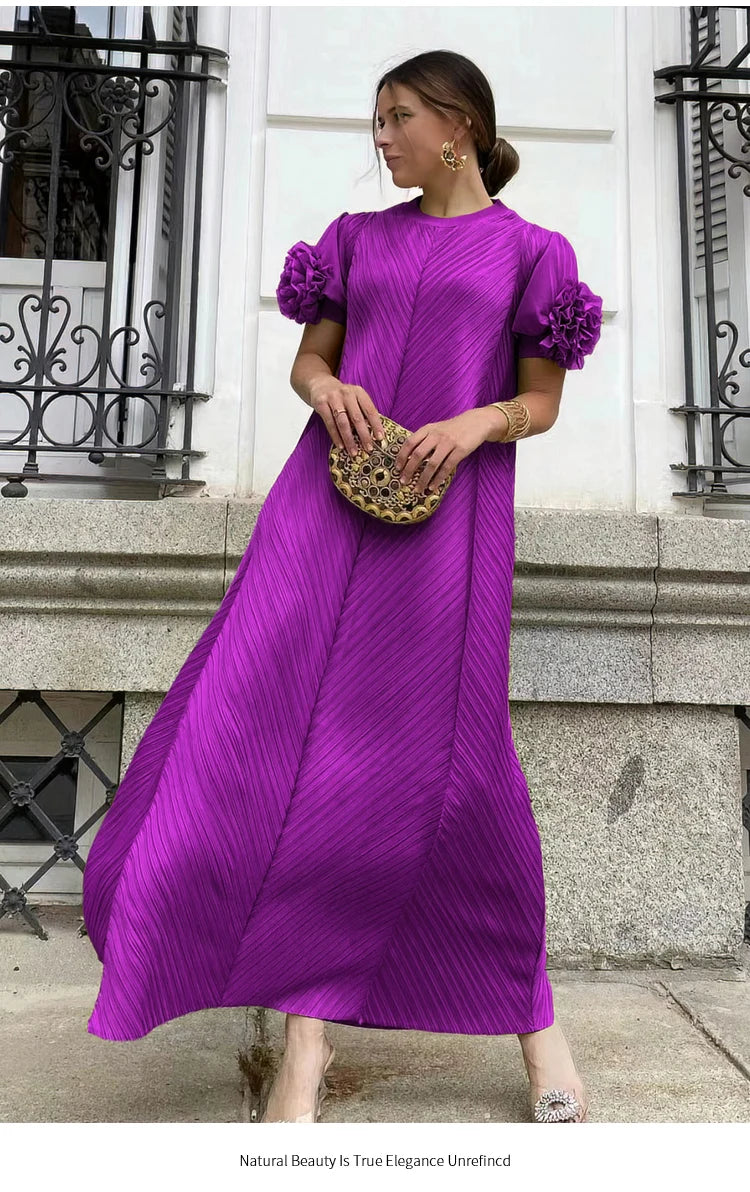 Women’s Pleated Geometric Floral Dress – Versatile Age-Reducing Outfit