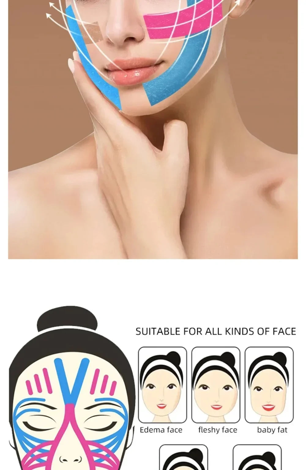 2.5CM x 5M Kinesiology Tape – V-Line Face & Neck Wrinkle Remover