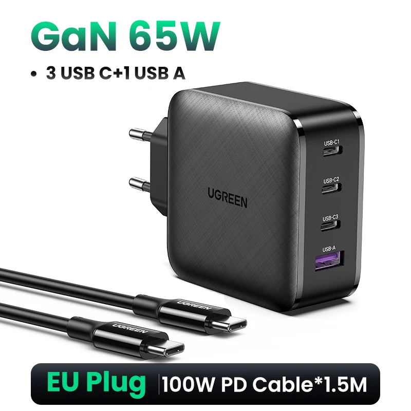65W GaN USB-C Charger – Quick Charge 4.0 PD Fast Charger for Phones & Laptops