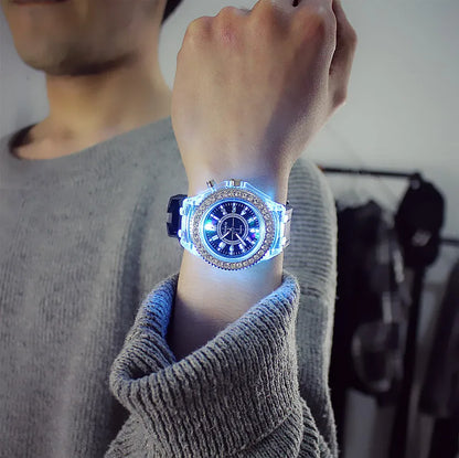 LED Flash Luminous Watch 7-Color Light Unisex Jelly Wristwatch
