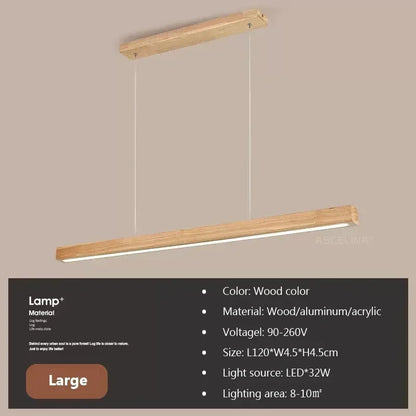 Nordic Wood LED Pendant Light – Long Strip Dining Table Fixture