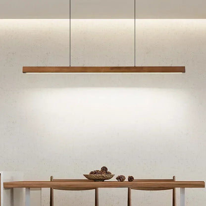 Nordic Wood LED Pendant Light – Long Strip Dining Table Fixture