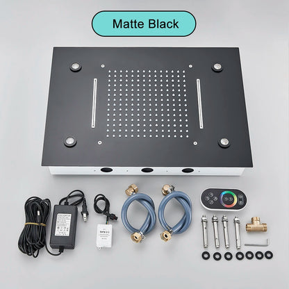Black LED Rainfall Shower Head | Remote Control Ceiling Waterfall Tap