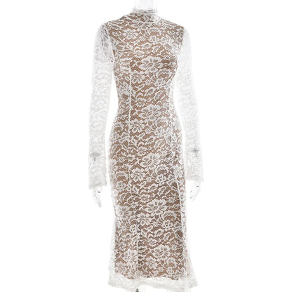 Women’s Elegant Lace Bodycon Dress – Long Sleeve Fishtail Evening Dress