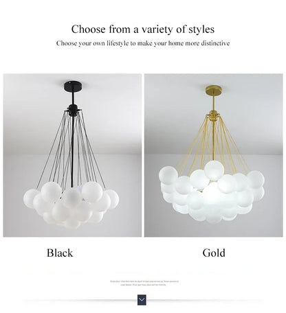 37-Glass Bubble Chandelier – Frosted Milky White Colorful Pendant