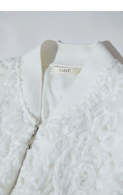 Women’s V-Neck Zipper Jacket – Hollow Flower Loose Casual Top