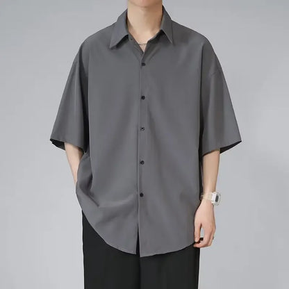 Men’s Ice Silk Summer Shirt Casual Loose Fit Korean Style Short Sleeve