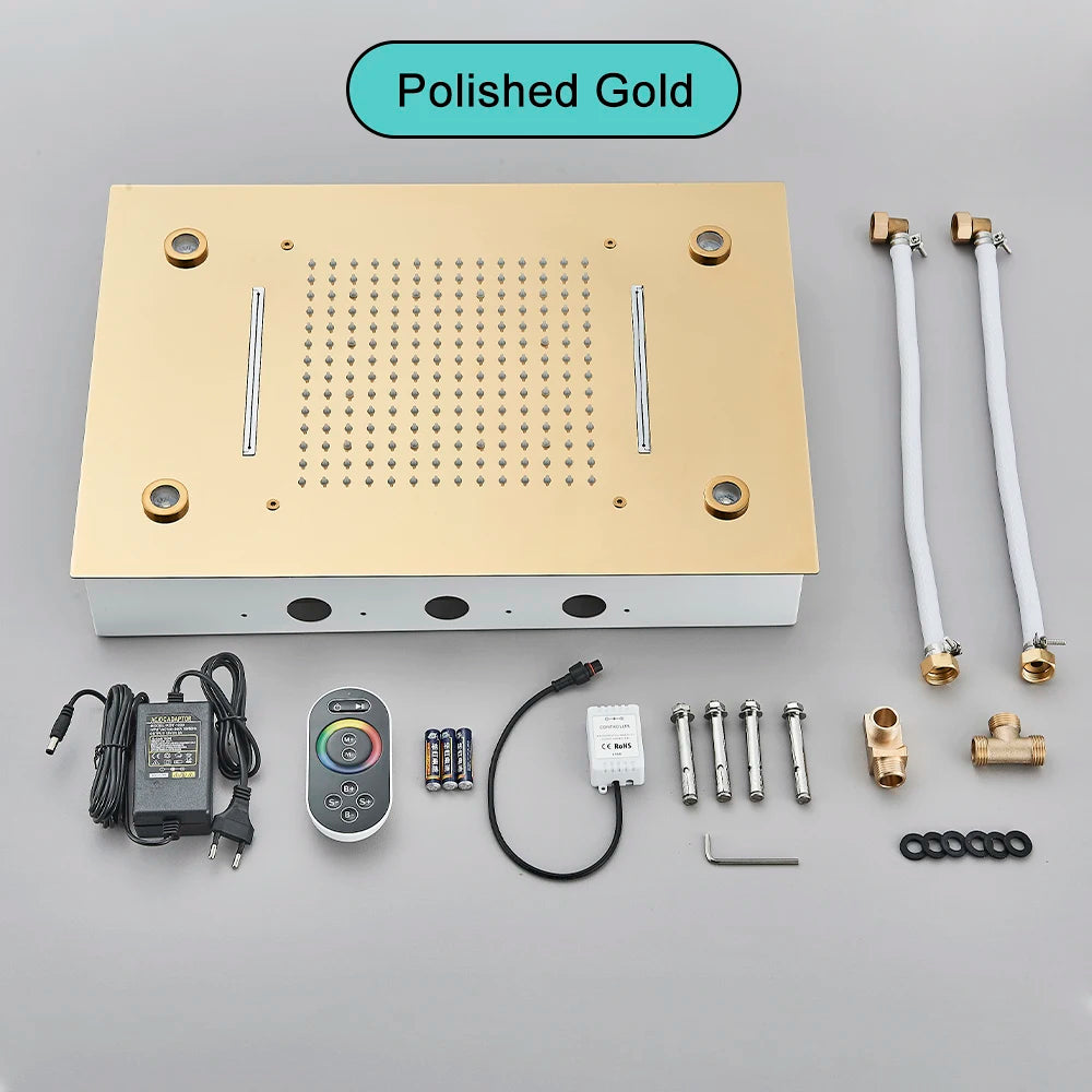 Black LED Rainfall Shower Head | Remote Control Ceiling Waterfall Tap