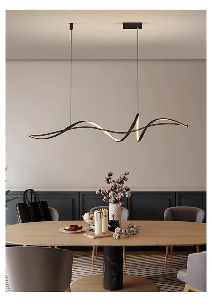 Modern Curved LED Pendant Light – Minimalist Dining Room Fixture