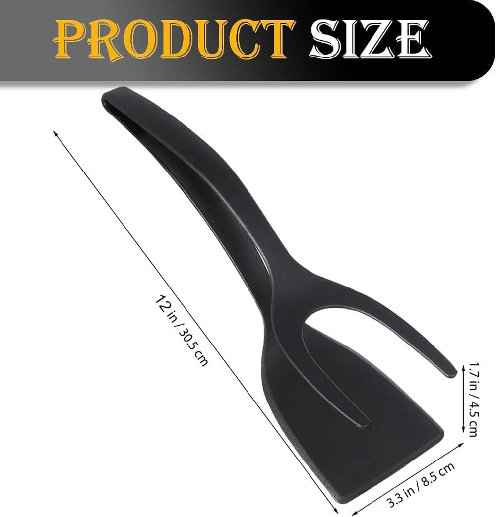 2-in-1 Grip Flip Spatula Tongs - Nylon Non-Stick Egg Flipper for Pancakes, Fish