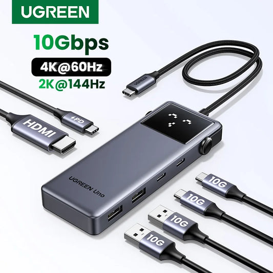 Uno 6-in-1 USB-C Hub – 4K 60Hz, 100W PD, 10Gbps Splitter