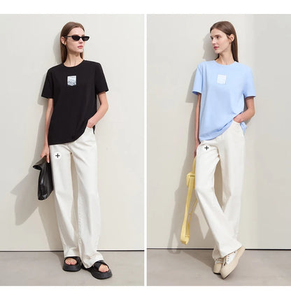 Women’s Casual Embroidered Cotton T-Shirt – Spring Short Sleeve Top